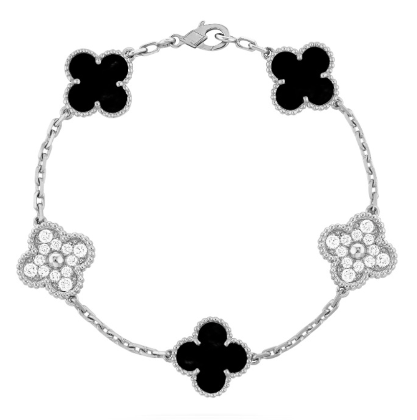Silver Crystal Noir Bloom Bracelet