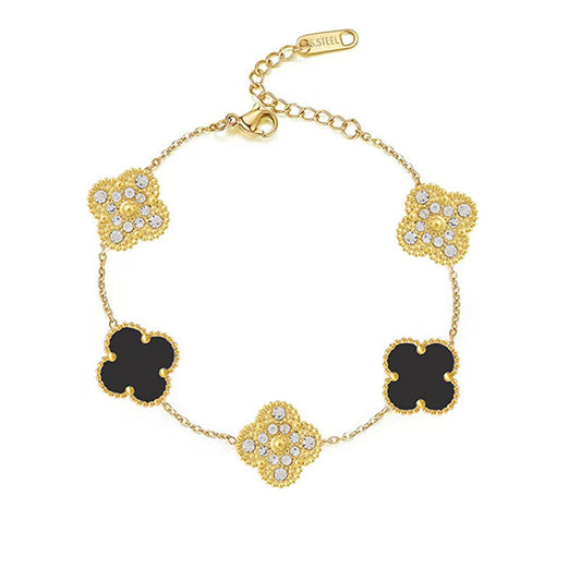 Gold Crystal Noir Bloom Bracelet